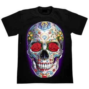 Sugar Skull T Shirt Mens Colorful Flower Graphic Glow In The Dark New Year Gift - Picture 1 of 10