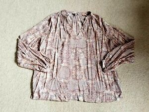 Womens Top-LUCKY BRAND-beige/pink/grey tile pattern rayon v-neck tunic ls-M