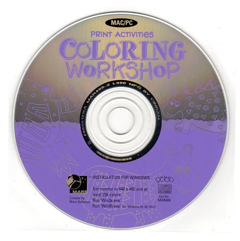 Print Activities: Coloring Workshop (Ages 5-8) (CD, 1998) PC/Mac - NEW in SLEEVE - Image 1 of 3