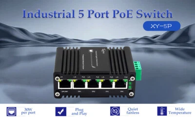 Industrial DIN-Rail 5-Port Gigabit PoE Switch 1 Uplink Port 10Gbps, IP40 Al case - Image 1 of 4
