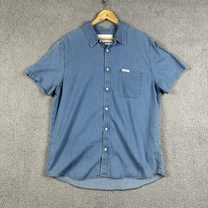 Calvin Klein Jeans Shirt Men's XXL Indigo Transfer Chambray Denim Slim Fit NWT - Picture 1 of 14
