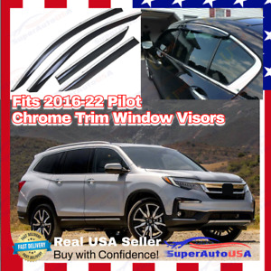 For Honda Pilot 2016-2022 Chrome Trim WV Window Visor Rain/Sun Vent Guard Shade