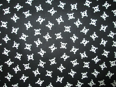 HUESOS DE CALAVERA NEGRO BLANCO CALAVERAS DIENTES TELA DE ALGODÓN FQ Foto 1 de 4