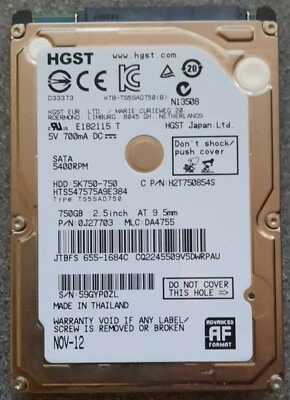 Hitachi 750GB HTS547575A9E384 5400RPM 8MB SATA 2.5" Laptop Hard Disk Drive - Image 1 of 4