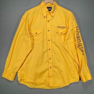 Wrangler Mens L Long Sleeve Button Down Yellow Embroidered Cotton Western Shirt