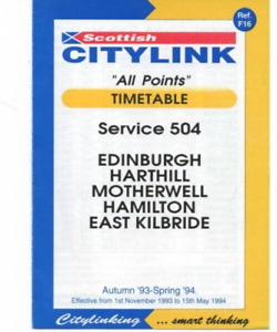 SCOTTISH CITYLINK BUS TIMETABLE - EDINBURGH-E.KILBRIDE - AUTUMN 1993-SPRING 1994