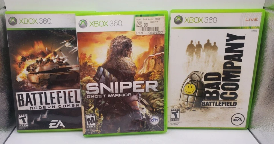 Lot of 3 XBOX 360 Games, Battlefield 2, Sniper Ghost Warrior, Bad Company Battle - Image 1 of 4