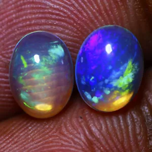 2.76 Ct IF 2 Pcs Lot Oval 9 x 7 MM Rainbow Multi Colors Play Rainbow Fire Opal - Picture 1 of 5