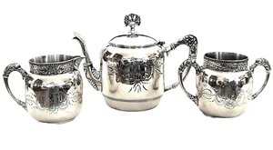 3 pc TEASET, Teapot, Sugar, Creamer, Art Nouveau, 1900. Royal/Barker,Silverplate - Picture 1 of 12