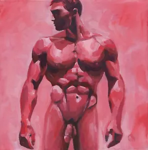Obra de arte original pintada a mano pintura al óleo hombre gay desnudo masculino - Imagen 1 de 4