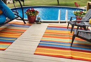 B-USA 2PK 5 x 7ft Outdoor Plastic Straw Rugs Reversible Multi color Used-Display - Picture 1 of 6