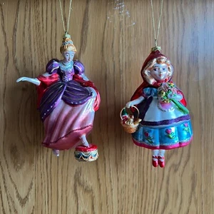 Hand Blown Glass Christmas Ornaments Cinderella & Little Red Riding Hood - Picture 1 of 24
