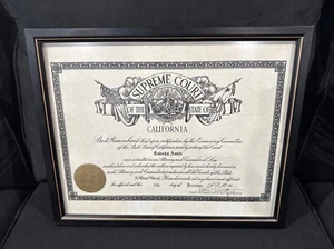 1989 SUPREME COURT OF CALIFORNIA ATTORNEY LAWYER CERTIFICATE WALL FRAME BAR EXAM - Picture 1 of 4
