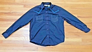 Vintage Wrangler Button-Up Shirt Boys XL Black Pearl Snap Button Long Sleeve - Picture 1 of 6