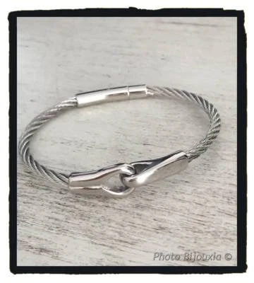 Braccialetto Bangle Uomo Cavo Acciaio Inossidabile Gioielli Uomo Nuovo - Immagine 1 di 4