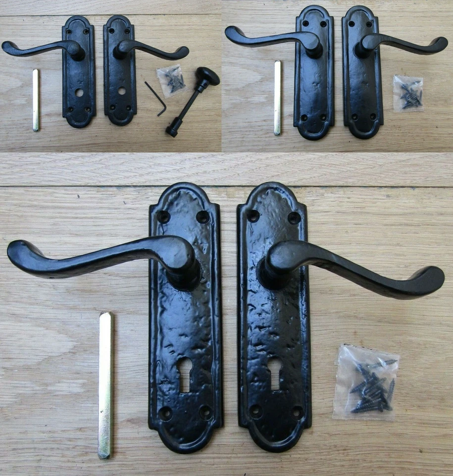 PAIR OF BLACK ANTIQUE Sprung lever mortise lock latch bathroom door handles  - Image 1 of 1