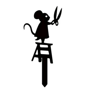 Silhouette Metal Garden Post With Scissors Mouse Design Art Decor Lawn Sign - Picture 1 of 7