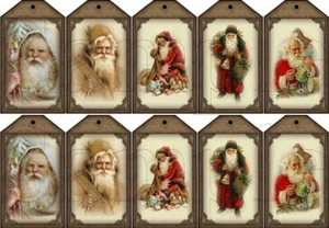 Christmas Vintage Style Santa 10 x Gift Tag Craft Card Topper Journal - Picture 1 of 2