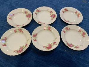 Vtg KPM Set Of 6 Soup Bowls Pink Floral Gold Trim - Picture 1 of 4