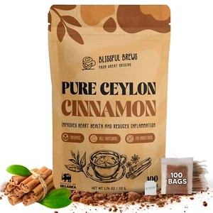 Blissful Brew 100 Ceylon Cinnamon Tea Bags Made with 100% From Sri Lanka - Picture 1 of 8