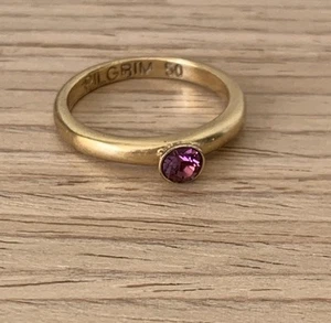 Pilgrim Gold Plated Crystal Stone Purple Ring Size 50 - Picture 1 of 12