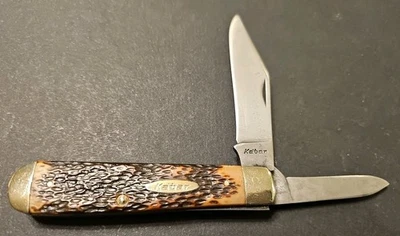 Vintage KA-BAR Jigged Bone Swell-End Jack 2-Blade 4.25" USA 1950s–60s - Image 1 of 4