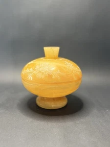 Vintage MCM Mid Century Carved Alabaster Onyx Covered Dish Flower AS IS - Picture 1 of 15