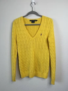 Ralph Lauren Sport Sweater Womens Size Medium Yellow Cable Knit Preppy - Picture 1 of 5