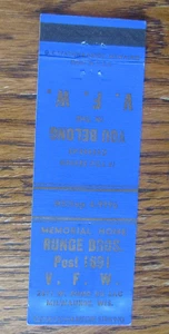 FRATERNAL V.F.W. POST 1691 MATCHBOOK COVER: MILWAUKEE, WI EMPTY MATCHCOVER -A9 - Picture 1 of 2