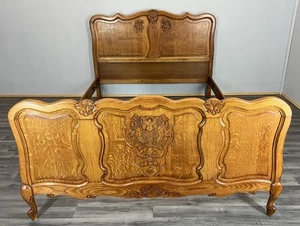 Bed Frame Vintage French Louis XVI Style Oak Double Carved Panel LOT 4088 - Picture 1 of 10