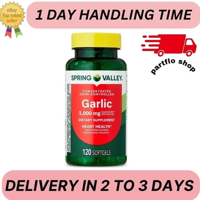 Suplemento dietético Spring Valley cápsulas gelatinosas de alho controladas por odor, 1.000 mg, 120 - Imagem 1 de 4