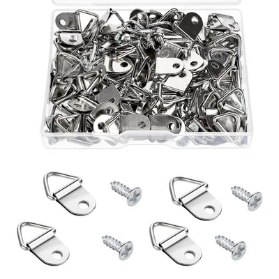 TENALLEYS 100 Pack Steel Picture Hangers with 100pcs 8mm Screws, Small Triangle Ring, L...