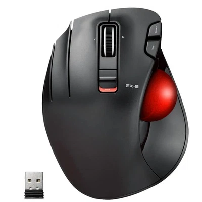 ELECOM EX-G Left Handed Trackball Mouse, 2.4 Ghz USB Wireless, Ergonomic, Thumb - Image 1 of 4