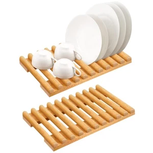 Solid Wood Kitchen Dish Drying Rack 10 Slots Plate Organizer for Cabinet New - Picture 1 of 6