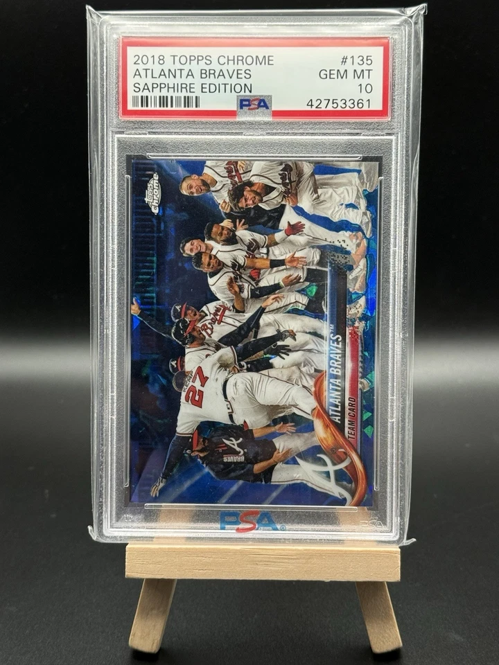 2018 Topps Chrome Sapphire Refractor Atlanta Braves Team #135 PSA 10 POP 3!! - Image 1 of 2