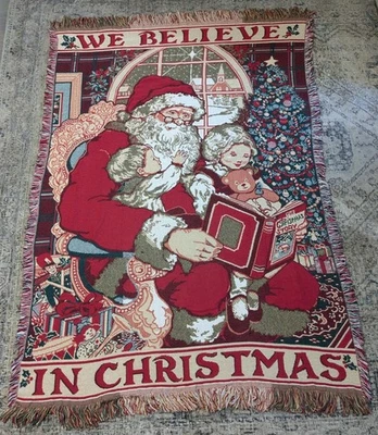NWT Santa Tapestry Blanket Throw 46"X68" VTG We Believe In Christmas Fieldcrest - Image 1 of 4