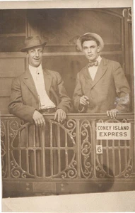 Coney Island NY Gentlemen Train Old Vienna Hotel Souvenir Photo RPPC Postcard - Picture 1 of 2