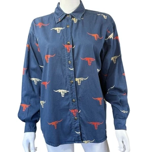 Camicia donna Gordon & James con bottoni M blu cotone corno lungo stampa western - Foto 1 di 5