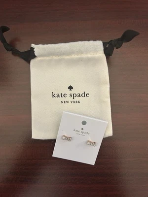 NWT Kate Spade Ready Set Bow Pave Bow Studs Clear/Rose Gold - Image 1 of 4