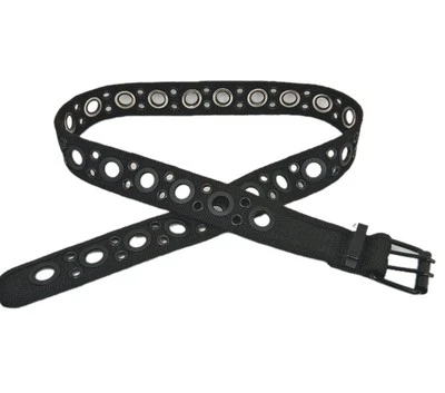 Black Woven Fabric Womans Belt Sz Large Modern Goth Grunge Punk 41" Adjustable - Image 1 of 4