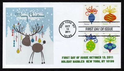 USA, SCOTT # 4571-4574, ALTERNATIVE FDC COVER 2011 HOLIDAY BAUBLES, ORNAMENTS - Image 1 of 2