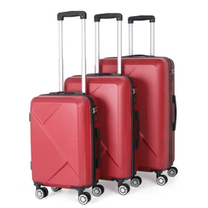 Luggage 3 Piece Set Suitcase Spinner Hardshell Lightweight TSA Lock Red 20/24/28 - Picture 1 of 8