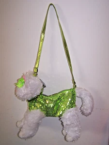 POOCHIE & CO GIRL'S GREEN SEQUIN WHITE CAT PURSE PLUSH KITTY SHOULDER BAG - Picture 1 of 4