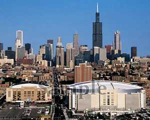 Luftaufnahme Chicago Stadium United Center Bulls Black Hawks Farbe 8 x 10 Foto - Bild 1 von 1