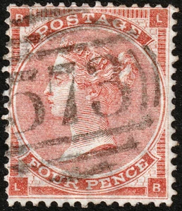 1862 SG79 4d BRIGHT RED PL.3 WMK GARTER FINE USED NORTH SHEILDS 573 (LB) - Bild 1 von 2