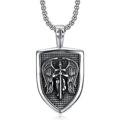 Arcángel San St Michael Medalla Escudo Colgante Collar Cadena De Acero Inoxidable • 11.47€