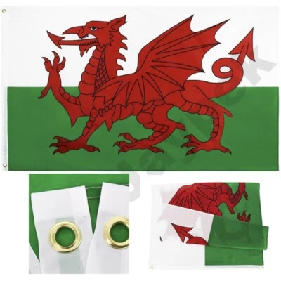 Large Welsh Flag 5ft x 3ft Wales National Red Dragon Rugby Football Caravan 5x3 - Image 1 of 4
