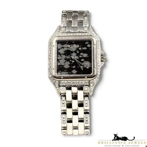 Cartier Panthere Snowflake Obsidian Dial Diamonds 18k White Gold Watch (Y-94) - Picture 1 of 6