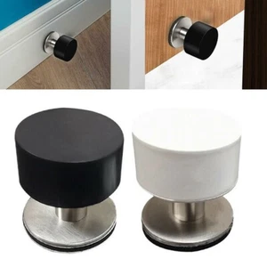 Non Punch Door Stopper Stainless Steel Stop Round Rubber Anti-Collision Floor - Picture 1 of 11