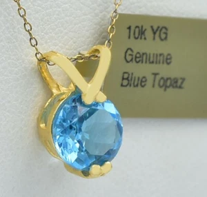 GENUINE 3.35 Cts BLUE TOPAZ PENDANT 10k GOLD - Free Certificate Appraisal - NWT - Picture 1 of 5